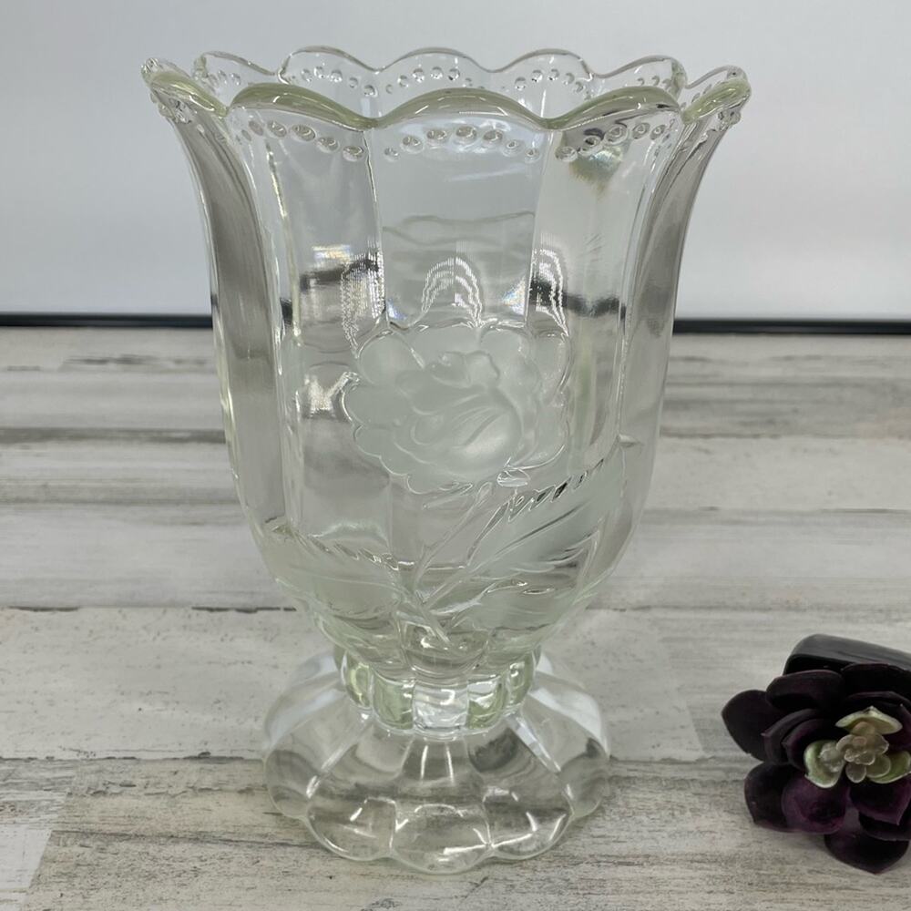 Vintage Imperlux  Heavy Clear Hand Cut Crystal Pedestal Vase
